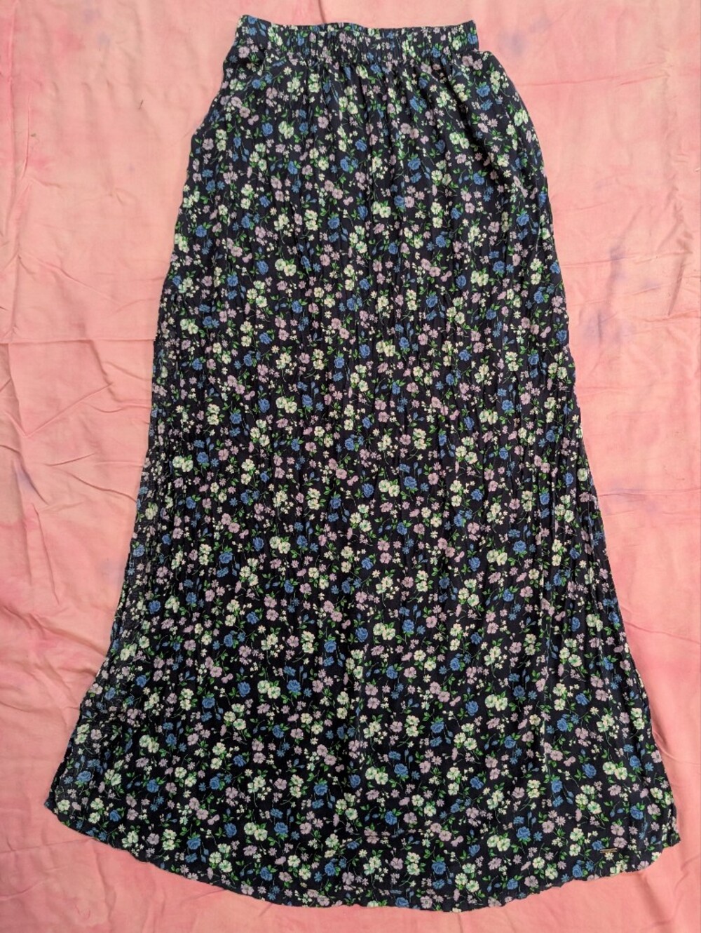 Hollister Navy Floral Maxi Skirt Double Slit Flowy Blue Green Small